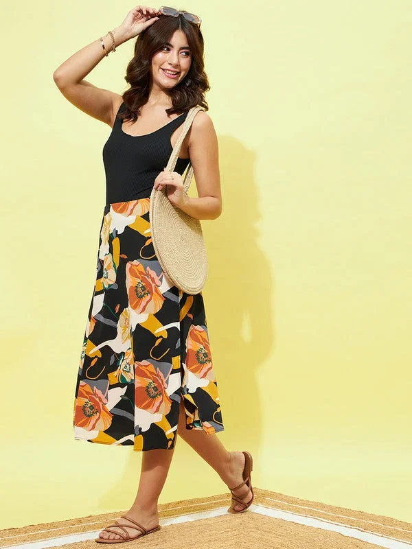 Berrylush Women Floral Print Slide Slit A-Line Midi Skirt