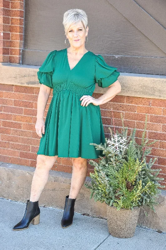 solid-green-v-neck-short-sleeve-mini-dress