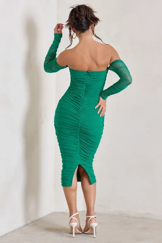 sorella-green-ruched-mesh-bardot-midi-dress-cl129311014