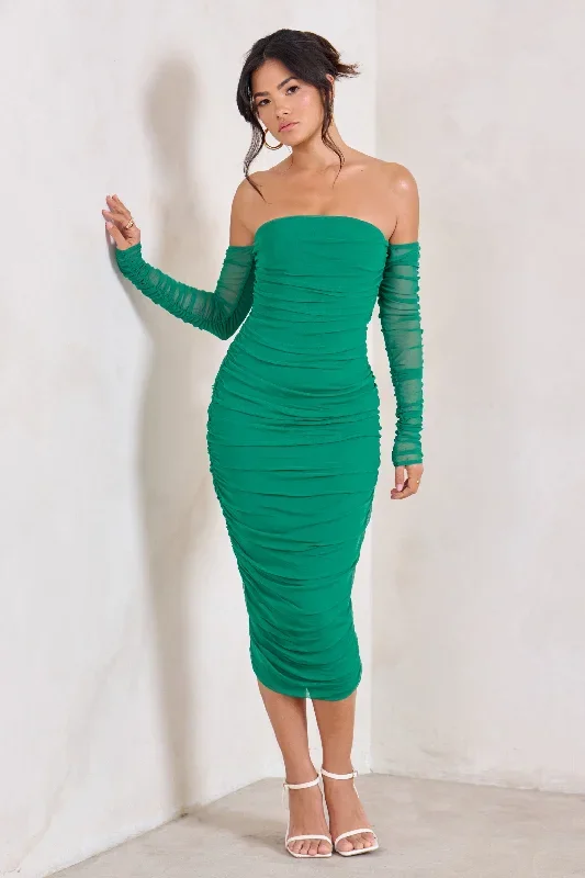 sorella-green-ruched-mesh-bardot-midi-dress-cl129311014