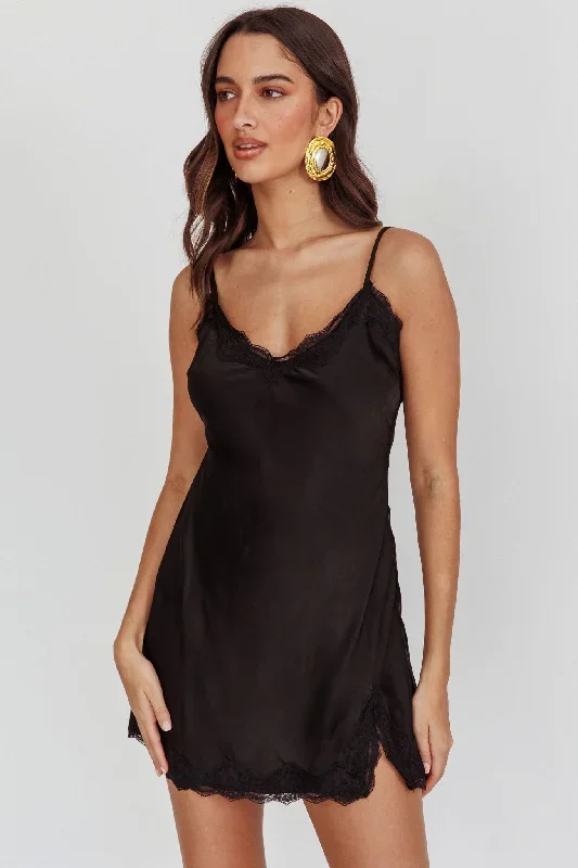 Spellbound Satin Mini Slip Dress Black