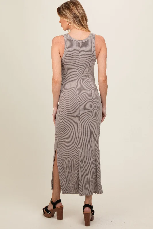 taupe-ribbed-knit-side-slit-sleeveless-maternity-dress