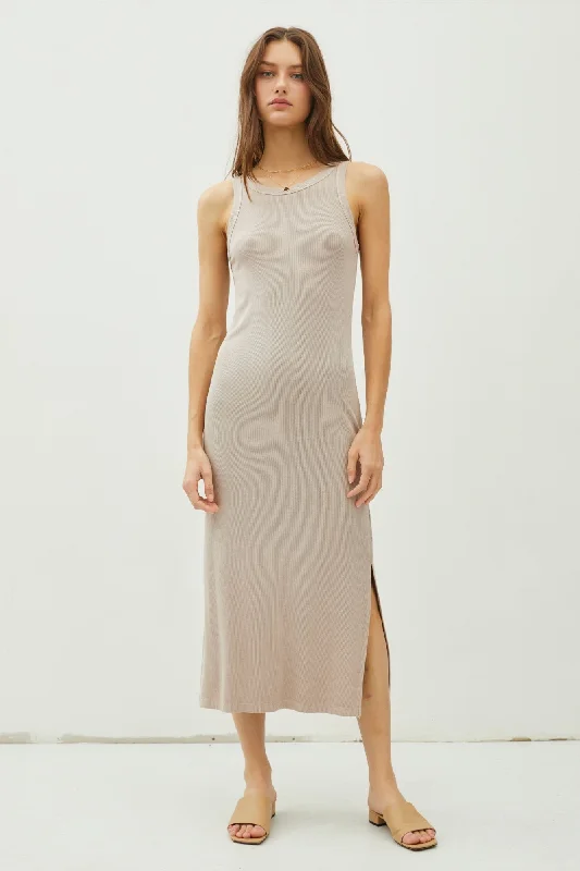 taupe-ribbed-knit-side-slit-sleeveless-maternity-dress