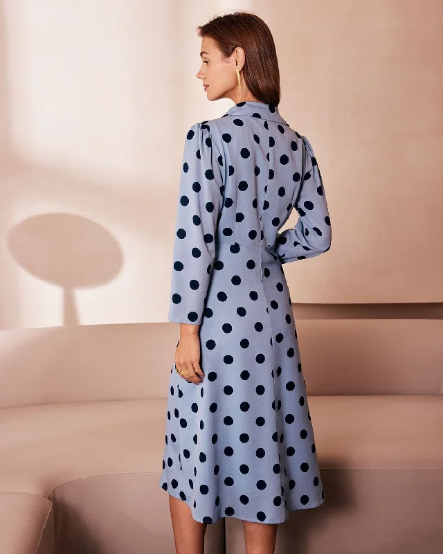 the-blue-lapel-polka-dot-button-midi-dress