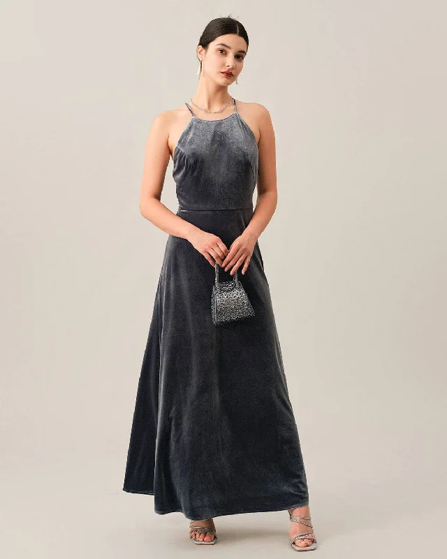 The Criss-cross Backless Velvet Maxi Dress