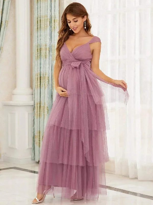 tie-waist-v-neck-tiered-floor-length-maternity-dress-ey20794