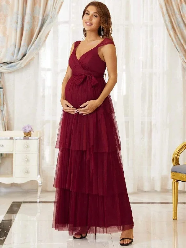 tie-waist-v-neck-tiered-floor-length-maternity-dress-ey20794