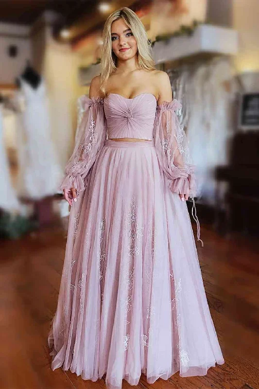 two-piece-blush-pink-pleated-top-lace-long-prom-dress