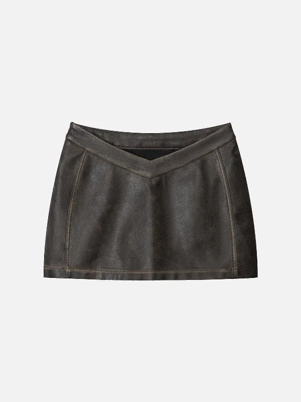 Aelfric Eden V-Shape Waist Washed Faux Leather Skirt