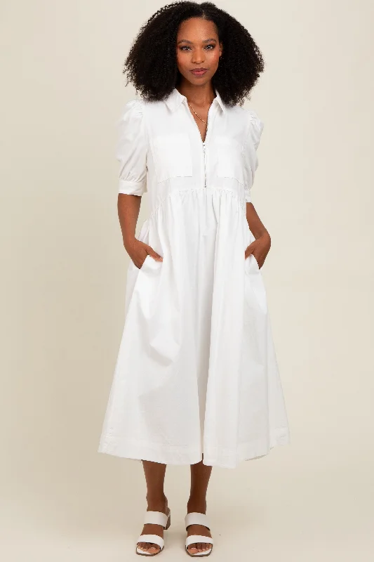 white-half-zip-maternity-midi-dress