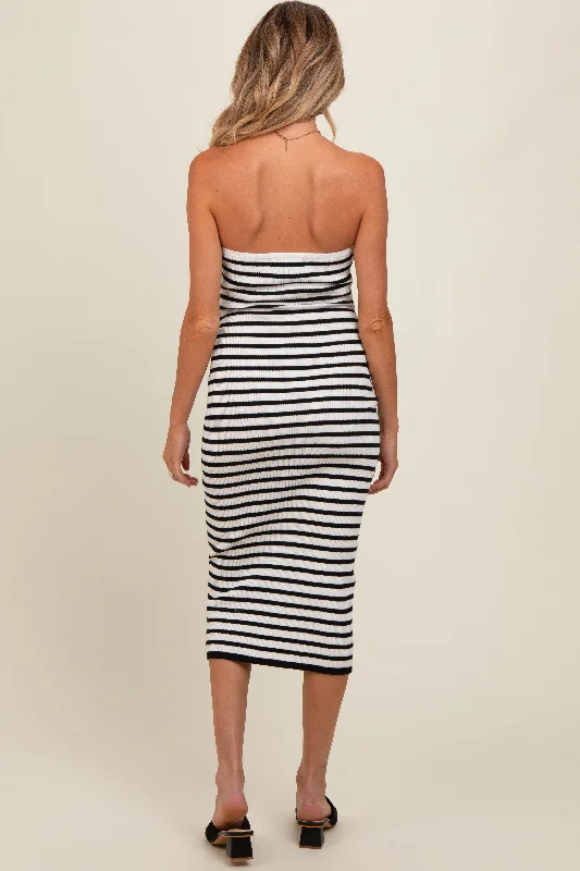 white-striped-knit-strapless-maternity-midi-dress