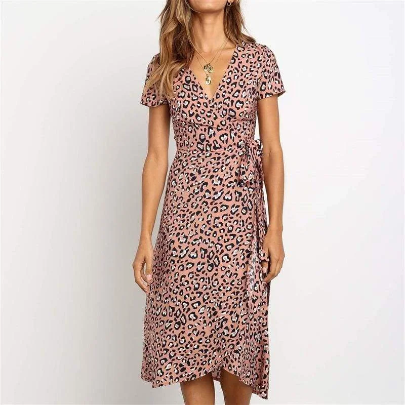 women-boho-summer-short-sleeve-high-waist-midi-dress-fashion-floral-v-neck-casual-party