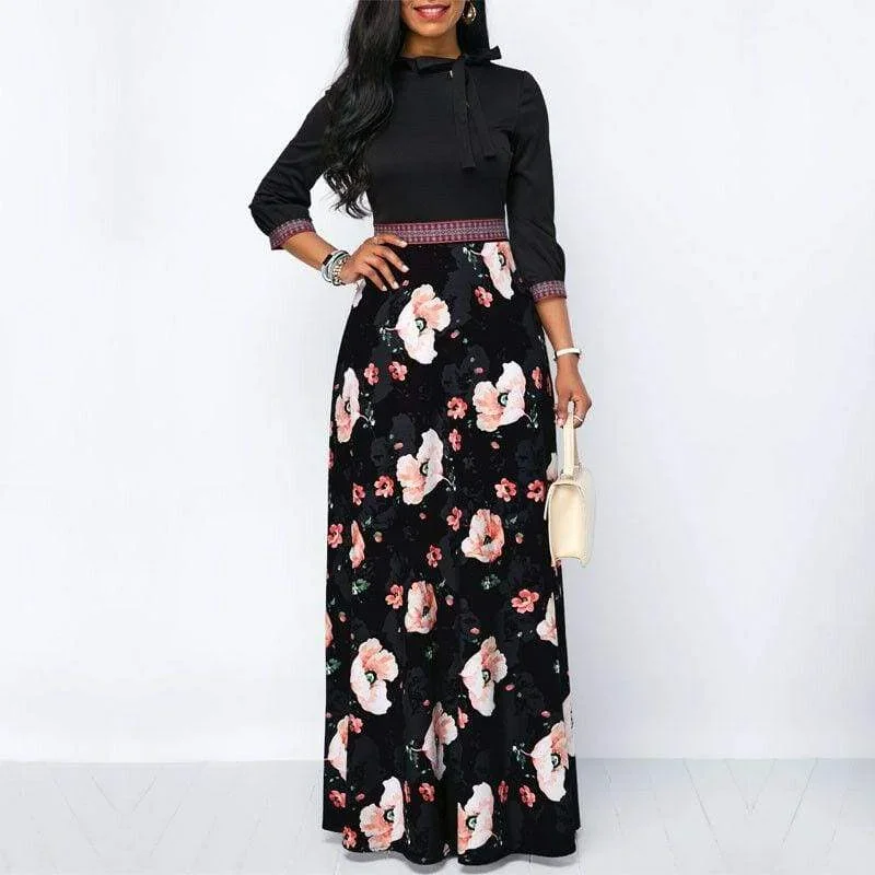 women-long-maxi-dresses-boho-floral-hollow-neck-three-quarter-sleeve-ethnic-summer-beach