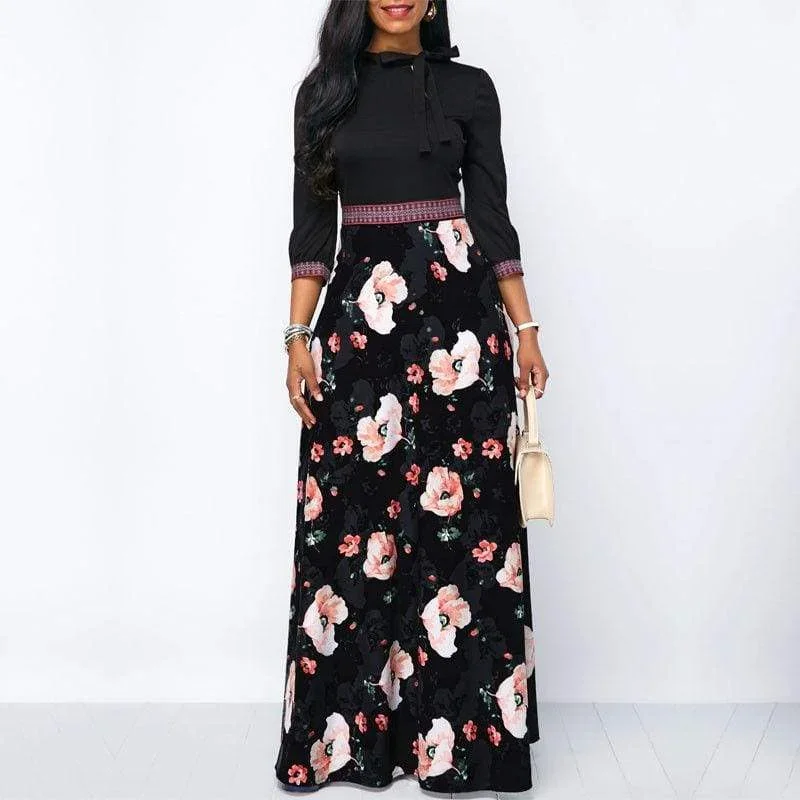 women-long-maxi-dresses-boho-floral-hollow-neck-three-quarter-sleeve-ethnic-summer-beach