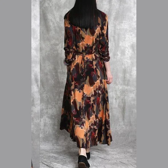 women-orange-prints-long-linen-dress-oversize-elastic-waist-cotton-gown-2018-o-neck-cotton-clothing