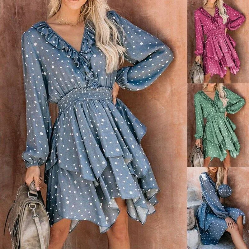 women-summer-polka-dot-long-sleeve-v-neck-maxi-dress-fashion-boho-holiday-beach-pierced-ruffled-asymmetrical-dress-sundress