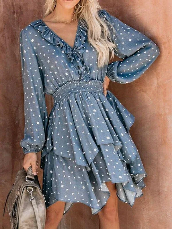 women-summer-polka-dot-long-sleeve-v-neck-maxi-dress-fashion-boho-holiday-beach-pierced-ruffled-asymmetrical-dress-sundress