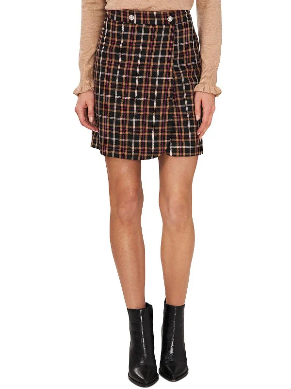 Womens Plaid Faux Wrap A-Line Skirt