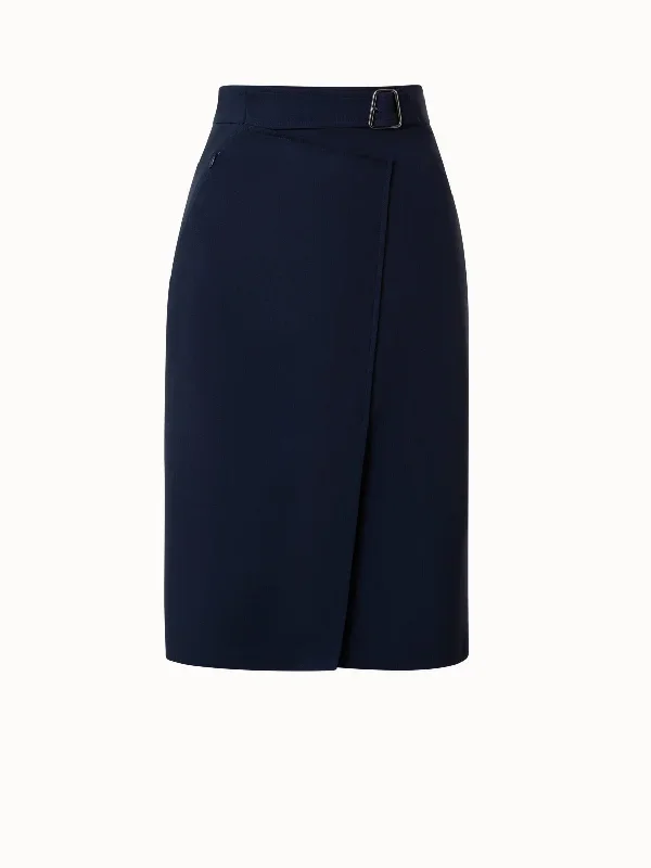 Wool Double-Face Wrap Effect Pencil Skirt