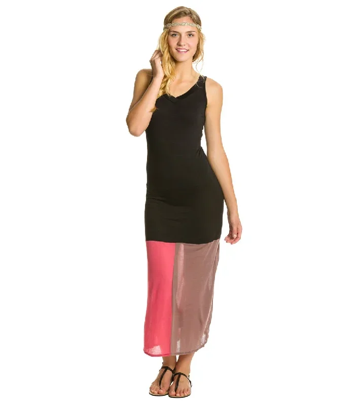 Yak & Yeti Color Block Front Slit Maxi Black