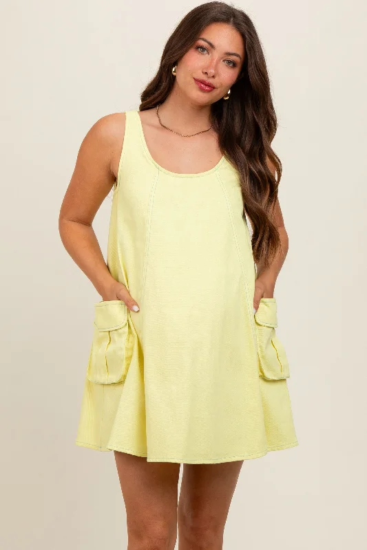 Yellow Denim Sleeveless Maternity Dress