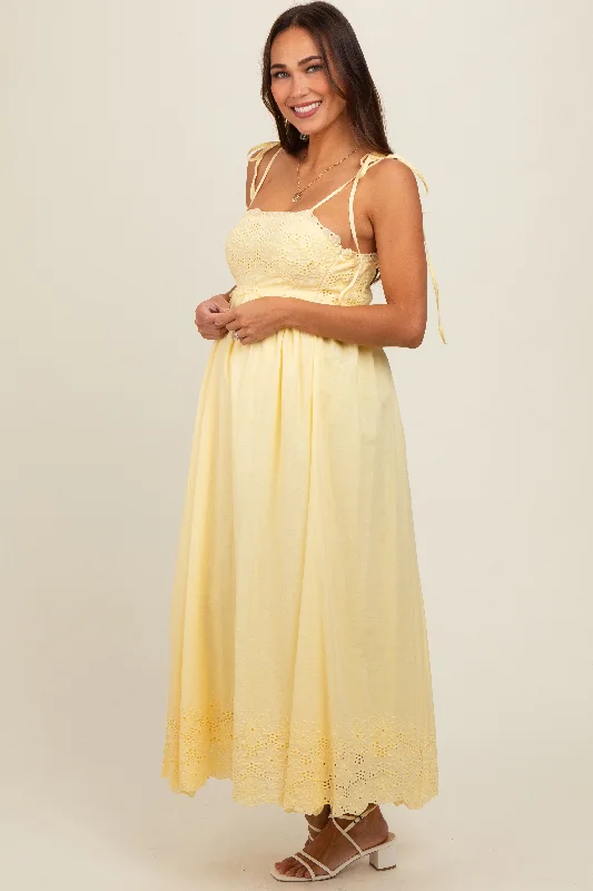 yellow-eyelet-floral-shoulder-tie-maternity-dress