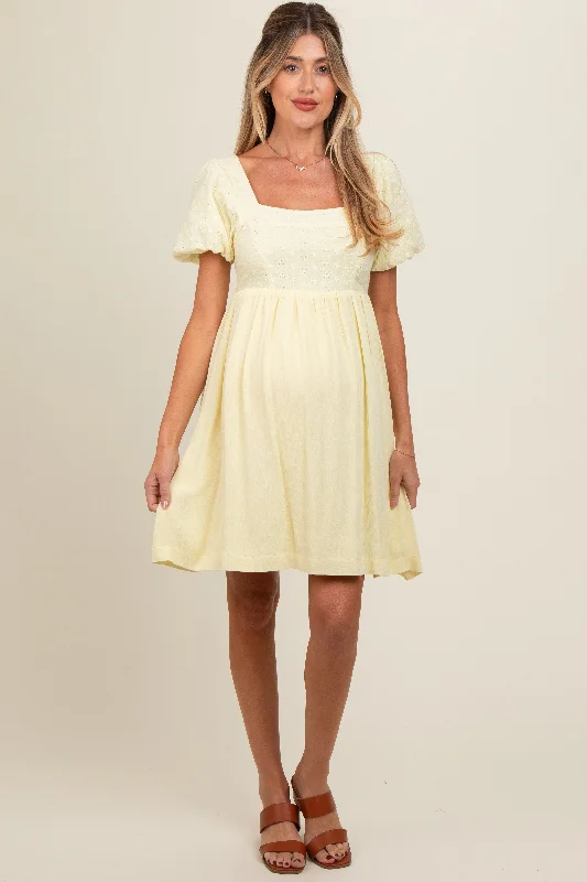 yellow-eyelet-lace-contrast-maternity-babydoll-dress