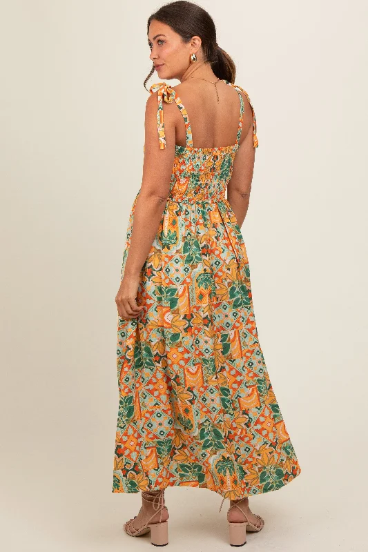 yellow-floral-smocked-shoulder-tie-maternity-maxi-dress