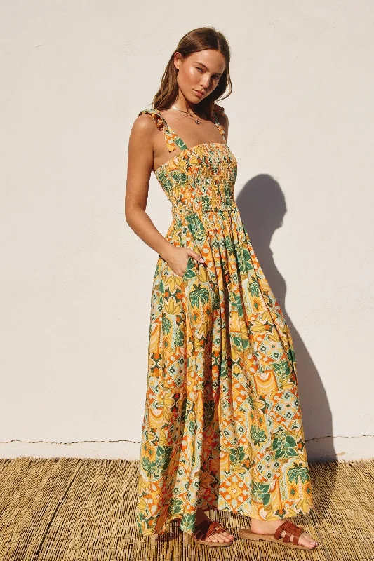 yellow-floral-smocked-shoulder-tie-maternity-maxi-dress