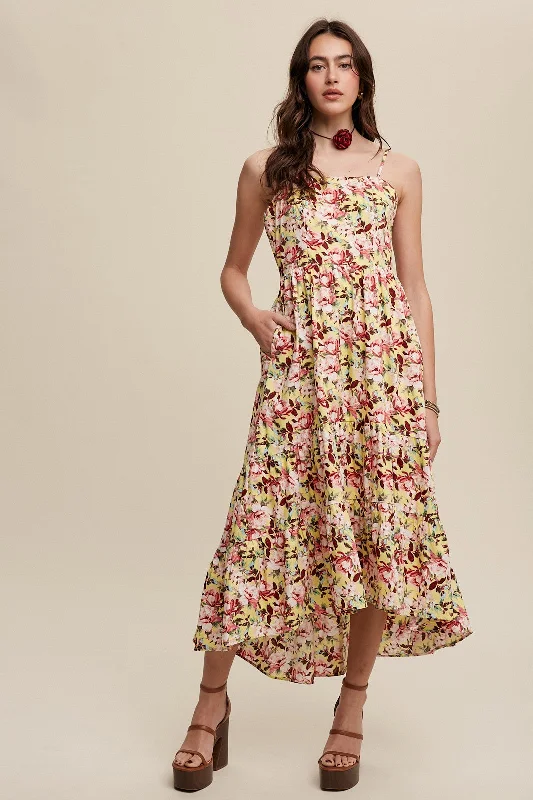 yellow-floral-tiered-hi-low-maternity-midi-dress